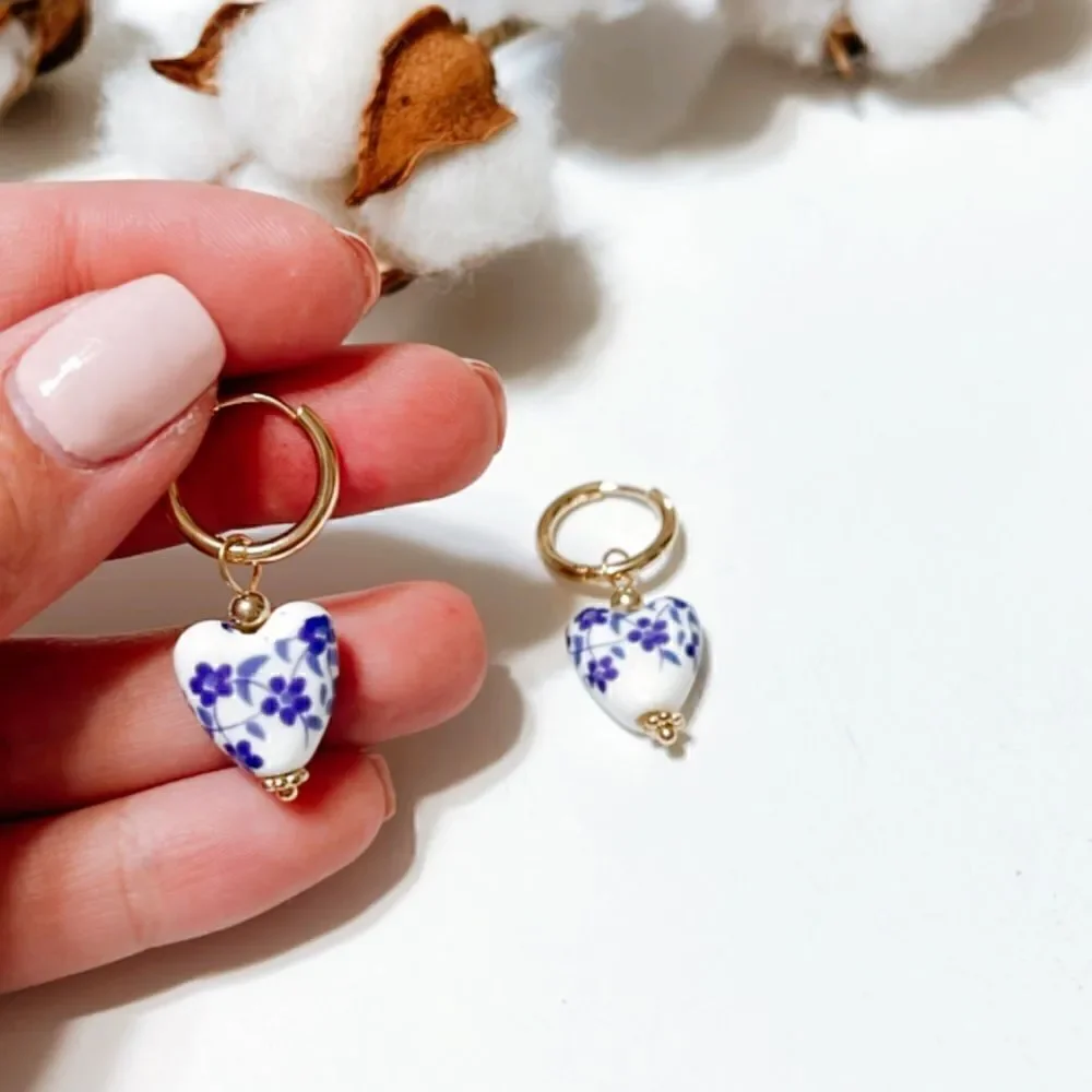 Heart dangle  hoop earrings N264